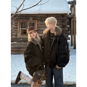 现货 棕色翻领宽松休闲夹棉夹克男M275/P100图片