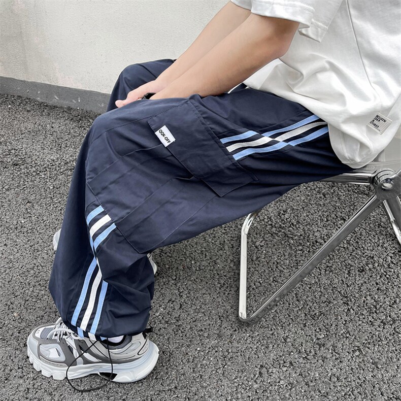 美式复古条纹大口袋休闲裤男潮牌高街宽松直筒工装裤K6643-P40,男装休闲裤,星座512-4