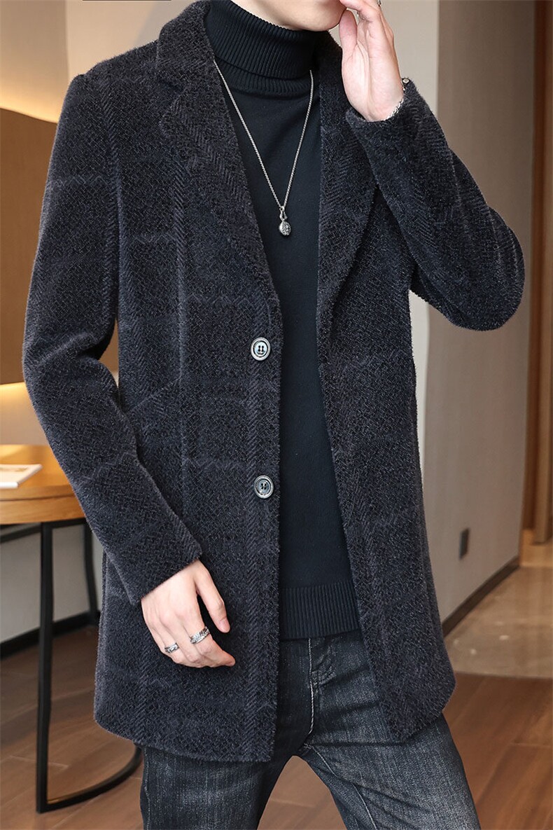 秋冬新款高档水貂绒加厚中长款潮流毛呢大衣风衣男N729P170控268,男装风衣,电商B226-2（原B217-2）