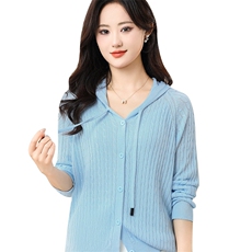 仿亚麻连帽针织开衫女上衣夏季新款时尚减龄宽松外搭长袖空调衫，女装针织衫/毛衣，秋虹羊绒