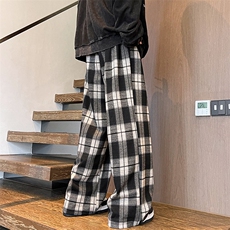 8XL-M特大码休闲裤男加肥加大码格子裤阔腿裤K917p68控88，男装休闲裤，电商D206-1