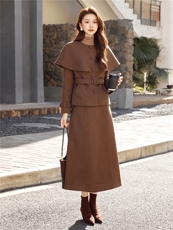 现货时尚小香风2025年冬季女新款气质潮流90绒通勤修身套装半身裙，女装套装/套裙，艾贝斯