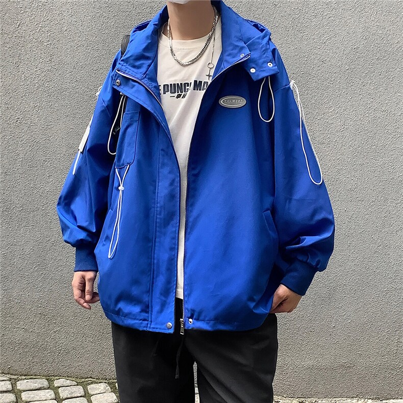 克莱因蓝外套男中性风休闲宽松抽绳装饰连帽夹克男JK7569P75,男装夹克,星座227-7