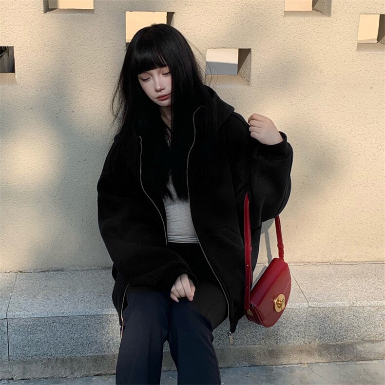 抖音得物高品质26春装美式高街重磅宽松结构高领连帽卫衣外套W60,女装短外套,电商A486-1