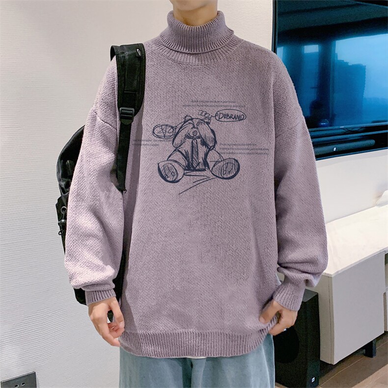 ！2023秋冬新款男士加厚高领毛衣百搭潮流印花针织衫M717P50,男装针织衫/毛衣,电商B220