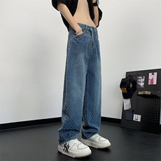 美式复古水洗阔腿牛仔裤新款ins百搭宽松直筒长裤子男N01396-P45，男装牛仔裤，星座308B-2