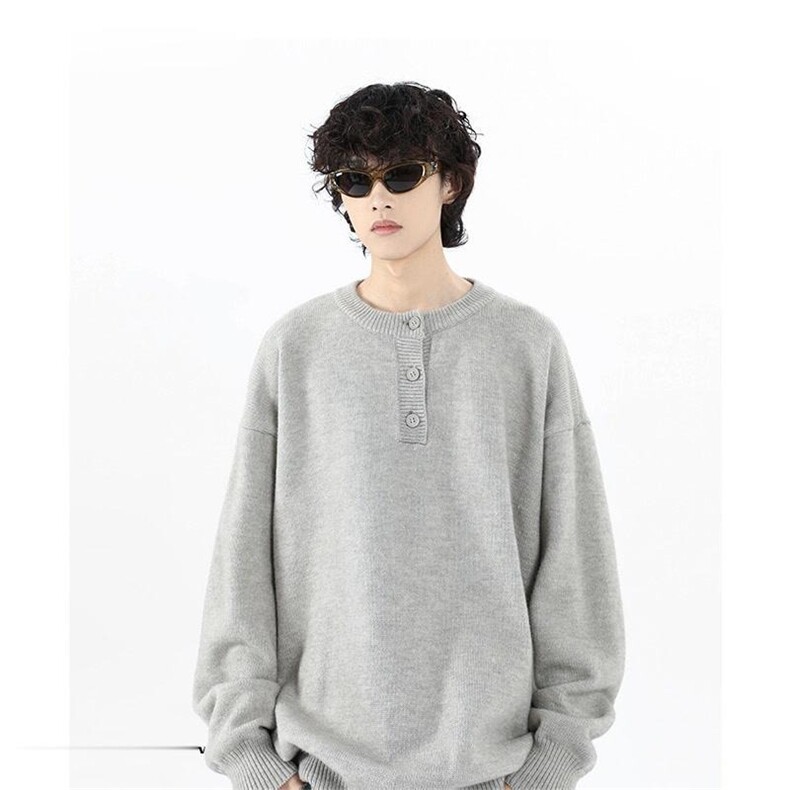 现货灰色亨利领毛衣外套男秋冬季纯色复古高级感f打底衫YM174p42,男装T恤,星座302B-2
