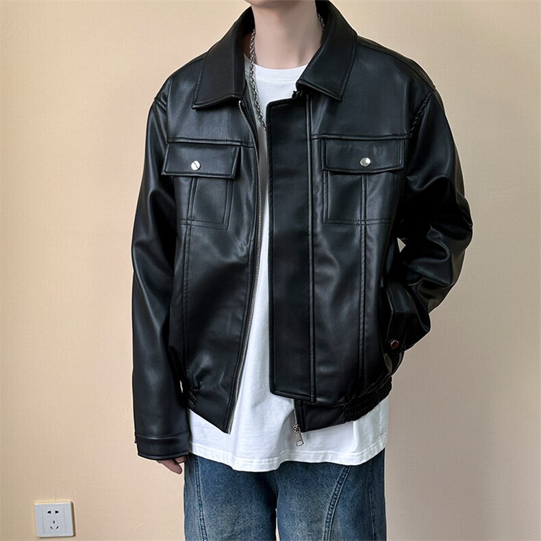 现货短款机车皮衣外套男宽松休闲痞帅皮夹克A351-AP2468-P105,男装夹克,电商A351