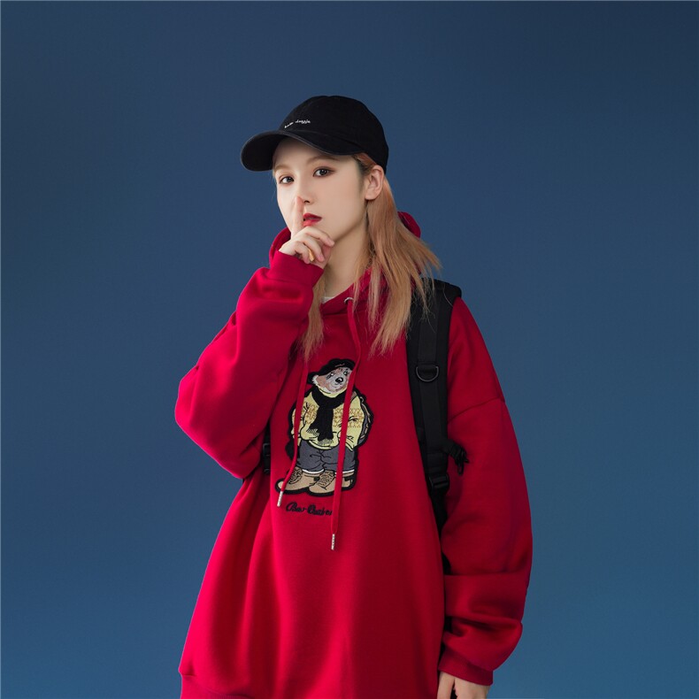 中性C316 WY9031 P68 秋冬新款刺绣小熊加绒加厚卫衣情侣装男女款图片
