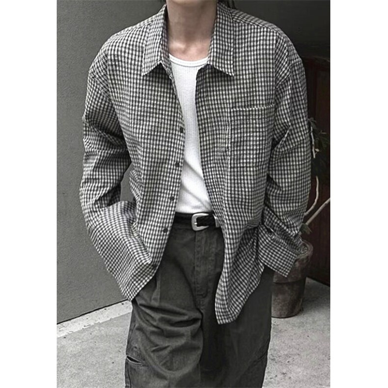 [006]长袖衬衫男士格子上衣宽松百搭衬衣外套A079-C340-P36,男装衬衫,电商A079