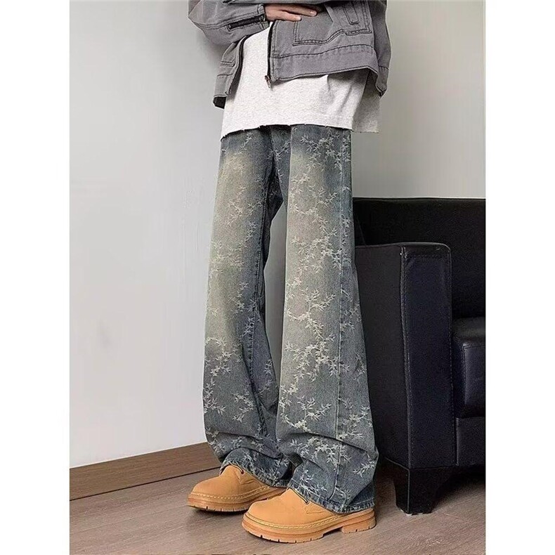 现货!港风新款2025潮流百搭直筒宽松大码牛仔裤松紧腰NZ6217-P35，男装牛仔裤，星座1103-2