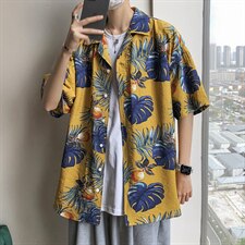 21年夏季短袖衬衫男宽松落肩港风西装领衬衫男DS-C407-CS303-P35，男装衬衫，电商C323-1