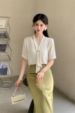 《现货新品》多色可选优雅复古C位气质衬衫短袖，女装衬衫，曼琳思菲