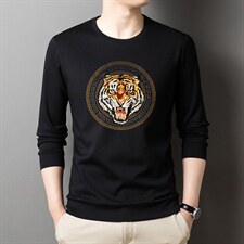 中年长袖印花上衣男士2023秋季加厚卫衣男装宽松打底衫爸爸男装，男装卫衣，电商B212（原钱塘6029）