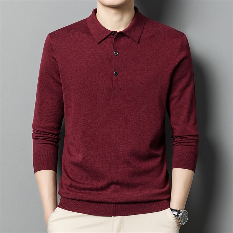 翻领长袖T恤男含羊毛polo衫春秋季韩版商务休闲体恤衫,男装T恤,钱塘6003（原4033）