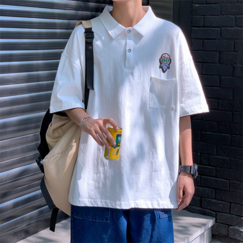 A113-2高点击夏装龙珠印花港风短袖翻领T恤男五分袖Polo衫P33，男装T恤，电商A113-2