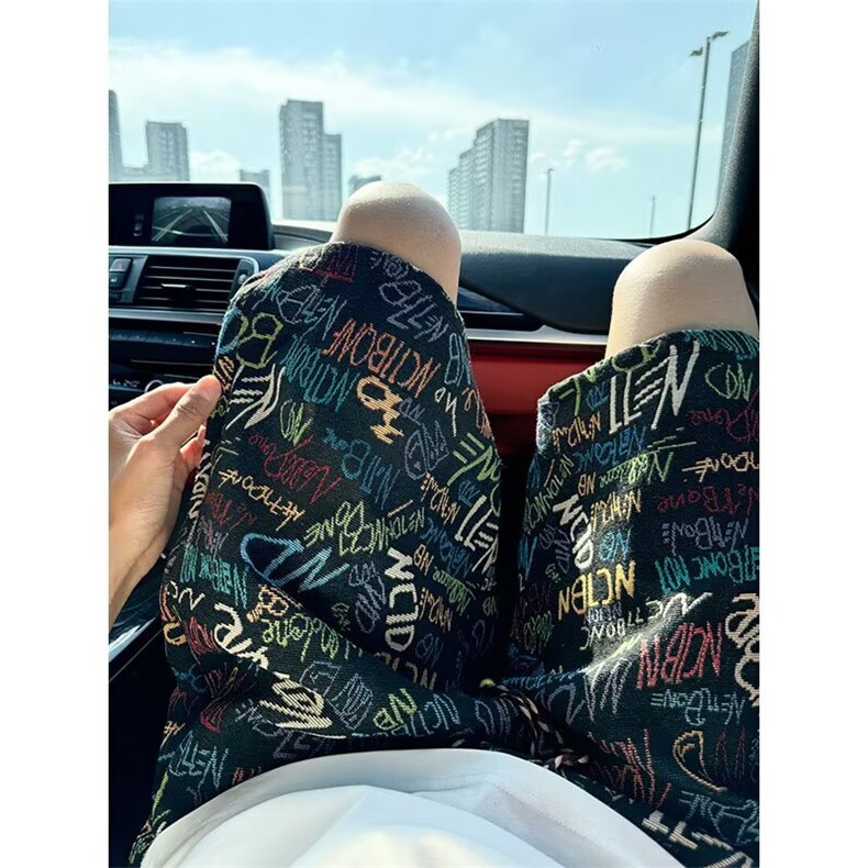 美式字母涂鸦短裤男款夏潮牌休闲运动裤痞帅五分裤子男K6558-P34,男装牛仔裤,星座412-2
