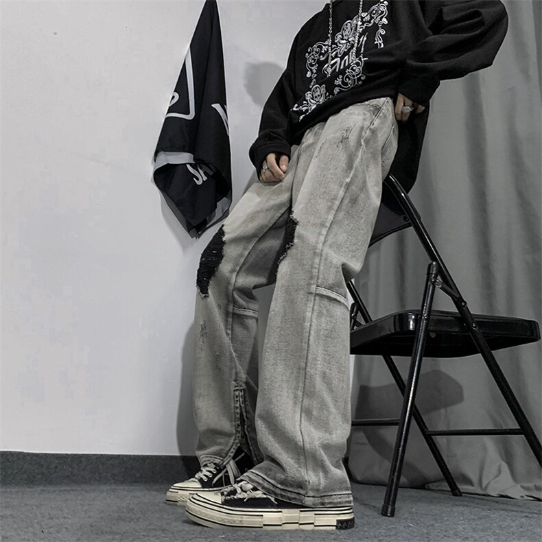 新款拉链美式高街直筒大码牛仔裤货号K667P65,男装牛仔裤,电商A063