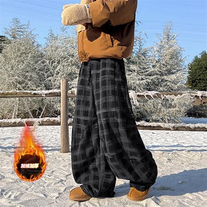 雪景 弯刀裤子男冬季加绒加厚潮牌宽松格子纹休闲裤-A2246JR50图片
