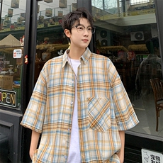 短袖衬衫男夏季新款磨毛格子衬衣DX002-特批26无差价，男装衬衫，星座214-3
