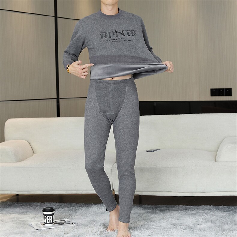 秋冬保暖内衣男士中高领秋衣秋裤加绒加厚罗纹袖口套装TZ6801-P70,男装休闲套装,星座310B-3