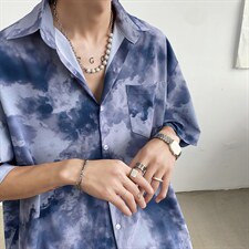 冰丝短袖衬衫男帅气韩版潮流宽松五分袖衬衣513-3-C30/C32-P40，男装衬衫，星座512-1（原513-3）