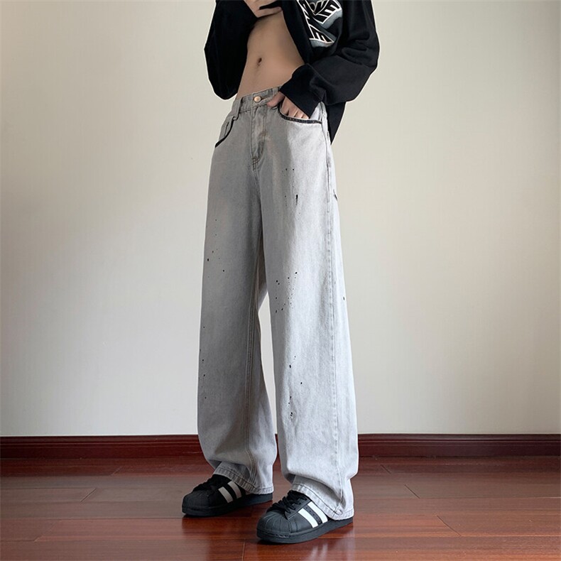 抖音品质秋季新款美式高街泼墨直筒牛仔裤B315-K24323-p65控88,男装牛仔裤,电商B315