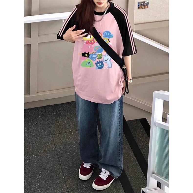 夏季美式高街重磅纯棉三条杠织带插肩撞色男女短袖T恤CZ126-特P25,男装T恤,电商A486