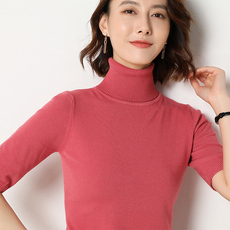 半高领短袖针织衫女短款套头五分袖打底衫，女装针织衫/毛衣，鄂维那特