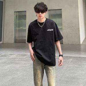 万针全刺绣工艺抖音得物高品质260克重磅纯棉双纱美式高街短袖T恤图片