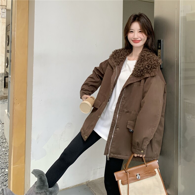 韩系毛领派克服女2025冬季新款设计感时尚中长款保暖外套高级感,女装派克服,2C236