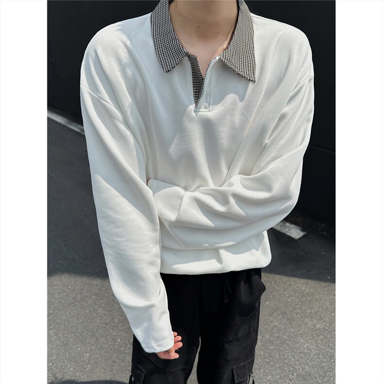 模特千鸟格翻领polo衫老钱风卫衣外套W988/特P28白色8,男装Polo衫,电商A094
