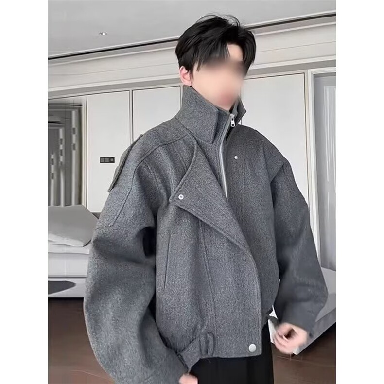 W10512-P80网图现货潮流百搭流行时尚毛呢双层外套原宿简约夹克,男装夹克,星座1608