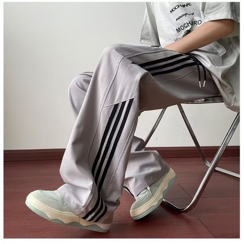 夏款男休闲裤三条杠条纹拼接直筒长裤h617P40,男装休闲裤,星座1013-1