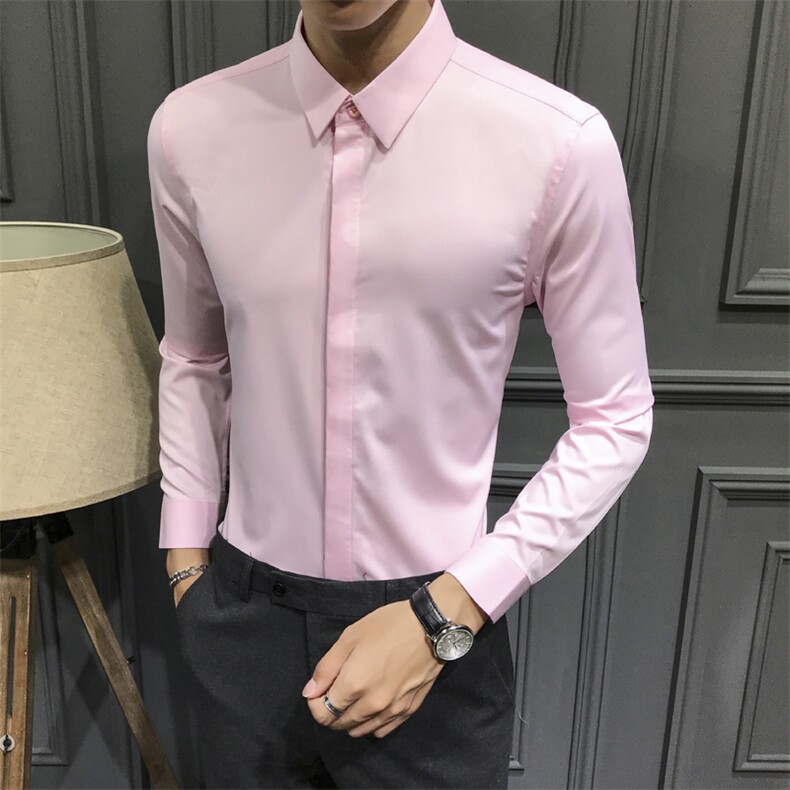 粉红色男士修身衬衣打底衫衬衫 C606-P35图片