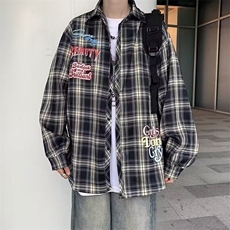 TNT36-P36美式复古衬衫男长袖春季拼接衬衫字母印花衬衫，男装衬衫，星座1503-1