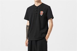 中国风复古刺绣短袖棉T恤男宽松大码盘扣半袖上衣QT6005-TX69-P40图片