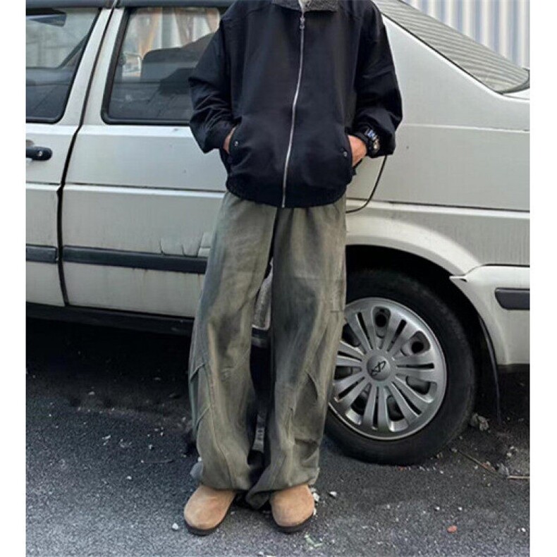 设计感宽松褶皱拼接做旧牛仔裤男休闲阔腿廓形弯刀裤KB0074,男装休闲裤,星座1116A（原606A-3）