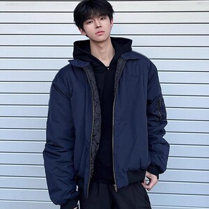 美式vibe复古翻领飞行夹克保暖加棉棉服短款外套男上衣 JQ102图片