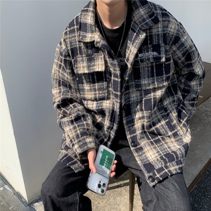 A257-P60 小香风美式情侣痞帅夹克外套男春秋季日系格子上衣服图片