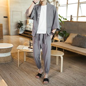 夏季 大码风刺绣汉服套装棉麻道袍学生两件套装潮 TZ01/P85图片