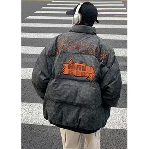 拉链慵懒男女百搭直筒型长袖流行棉衣街头简约立领棉服 MA26图片
