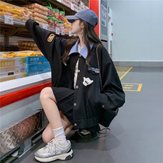 美式复古撞色翻领短款外套女2025秋季新款时尚小个子百搭夹克上衣，女装短外套，2C375