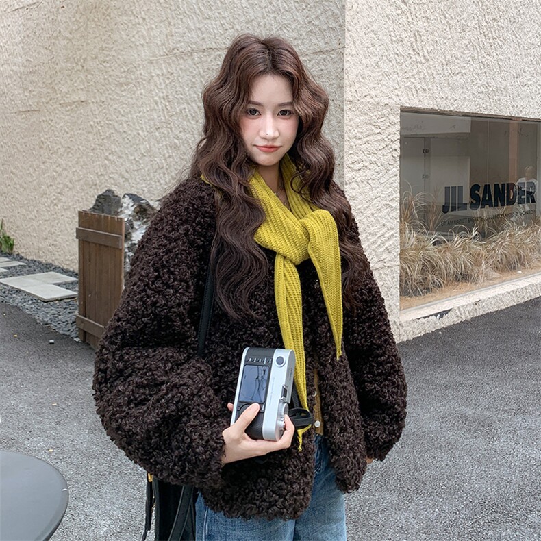 咖色羊羔毛外套皮毛一体2C317A-8538-P195-K299,女装短外套,2C317A