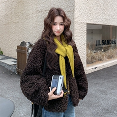 咖色羊羔毛外套皮毛一体2C317A-8538-P195-K299，女装短外套，2C317A