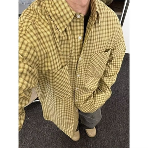 美式复古格纹衬衫多巴胺叠穿衬衣外套cleanfit轻奢小众炸街上衣男图片