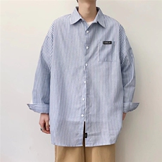 条纹衬衫男春秋内搭潮ins设计感小众休闲衬衣痞帅外套CY073-P33，男装衬衫，星座412