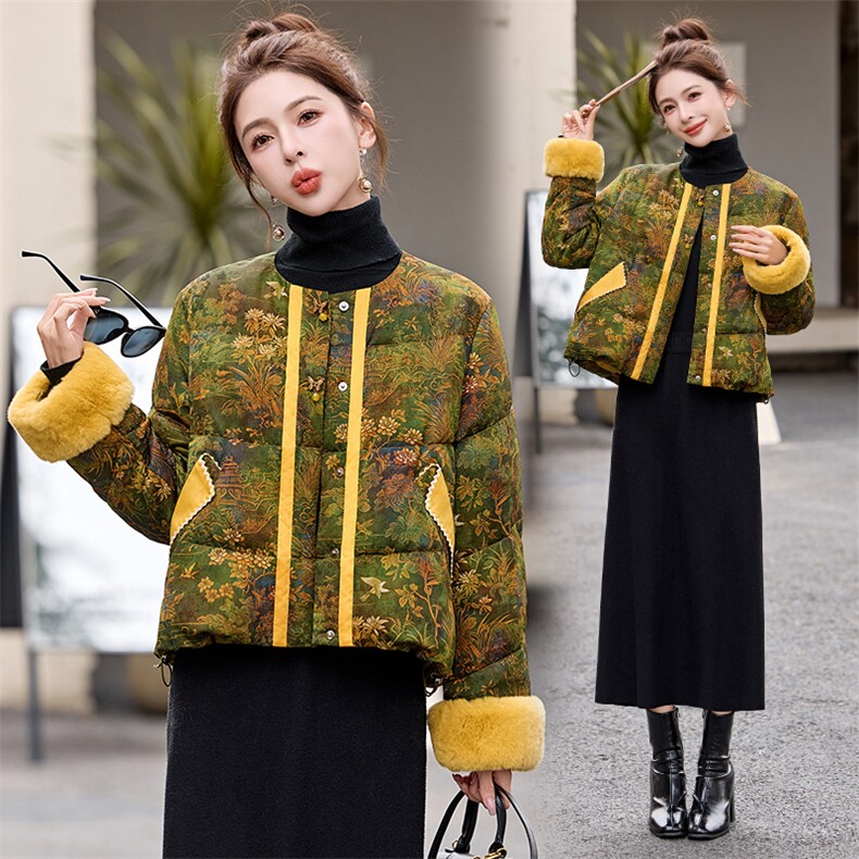 现货现货2025年冬季新中式短款羽绒服，女装羽绒服，伊仟回