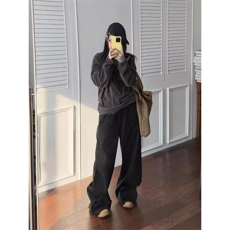 阔腿裤女2025春秋新款棕色宽松工装裤休闲慵懒春季美拉德咖色裤子,男装休闲裤,星座506A