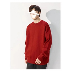 1506-1/MYM011/P42秋冬慵懒风红色毛衣圆领男高级感外穿男女情侣，男装针织衫/毛衣，星座1506-1